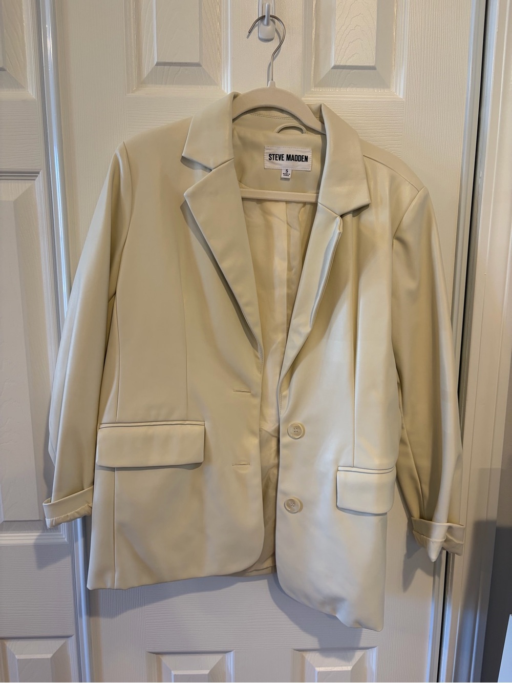 Steve Madden Cream Faux Leather Blazer Jacket